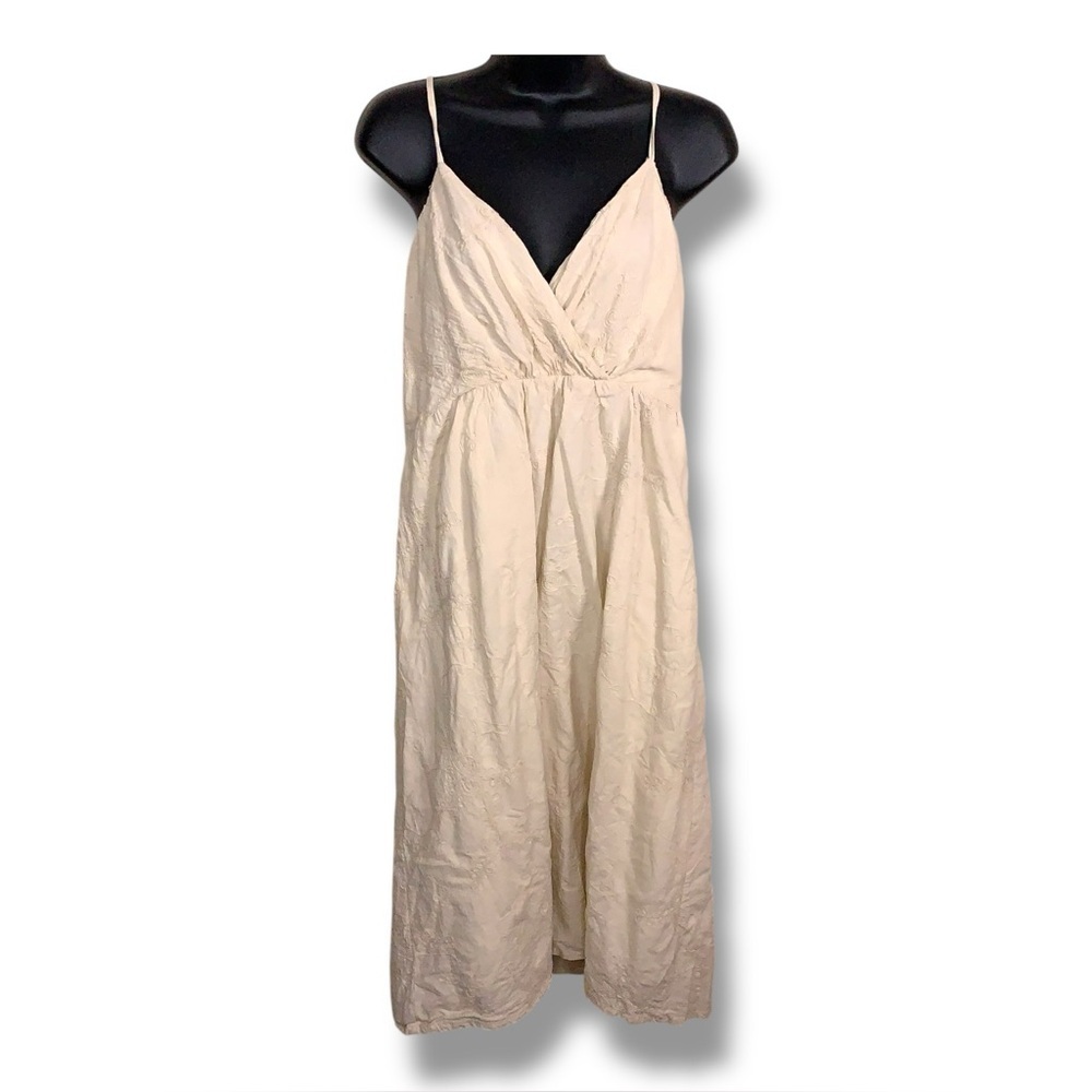 Large Juniors Romy Beige Texture Floral Embroidered Sleeveless Dress Cotton Boho